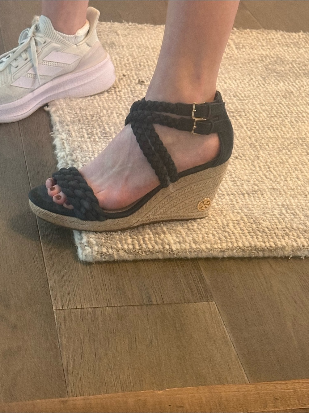 Tory Burch Black Braided Espadrille Wedge Sandals